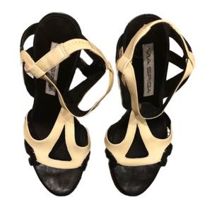 Via Spiga Black and White Cut Out Patent Leather Heels Size 6.5